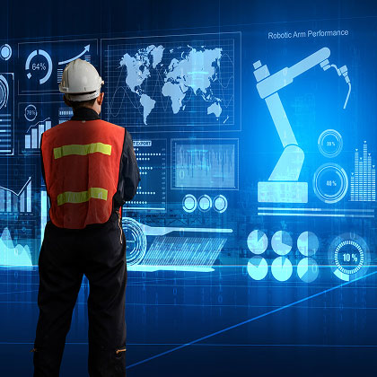 가상 환경에서의 공정 실험 및 로봇 경로 최적화 시뮬레이션 검증 화면